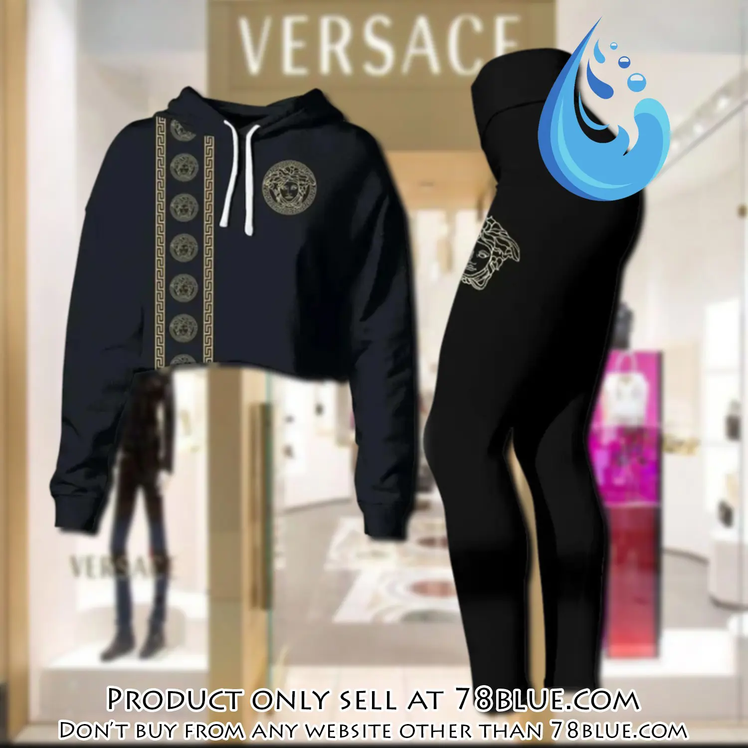Versace medusa black luxury brand clothes leggings and crop top set for women 78b0520600